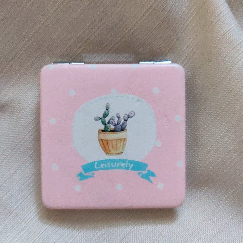 Cute Square Compact Mirror in Pink | Handheld Travel Makeup Mirror | Cute Gifts